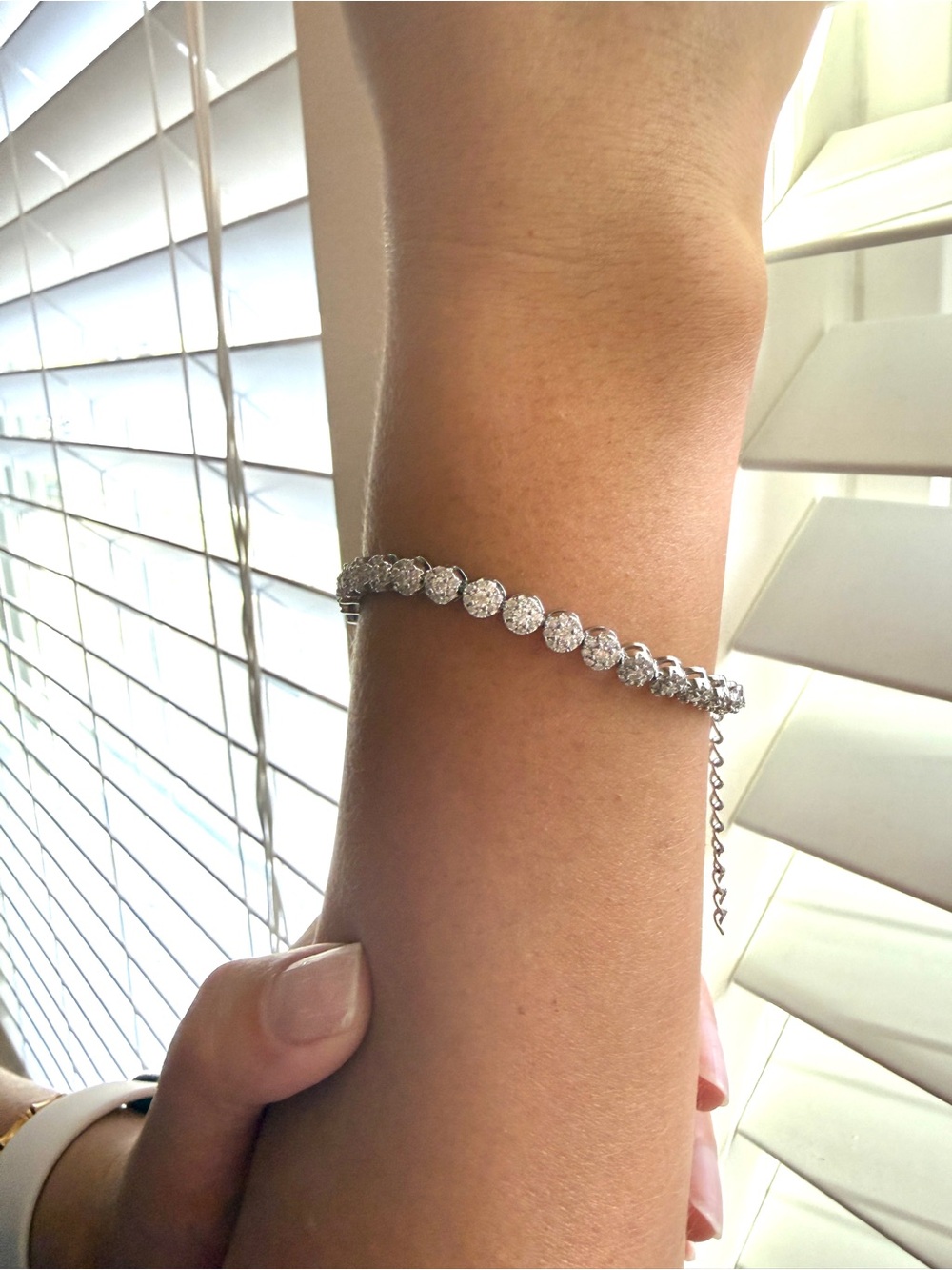 18k Gold Plated S925 Tennis Bracelet with Brilliant Diamond Halo - Picture 7 of 12